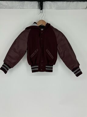 NEW!! DeLONG Varsity Award Letterman Jacket Sz Youth S Wool Blend Maroon Snap